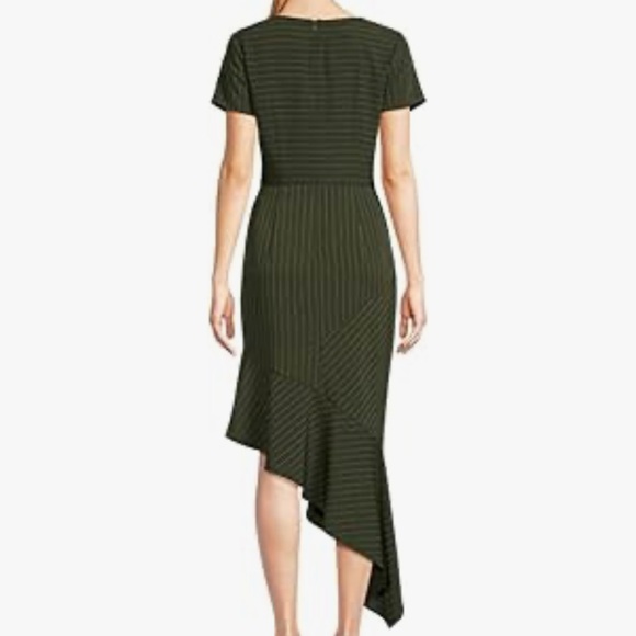 FOCUS by Shani Green Asymmetrical Pinstripe Midi Dress US 10 NWT - Picture 2 of 9